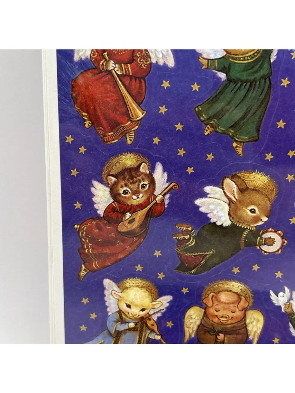Vintage Set of 9 Sheets Hallmark Adorable Animal Angels Minstrels Stickers NIP